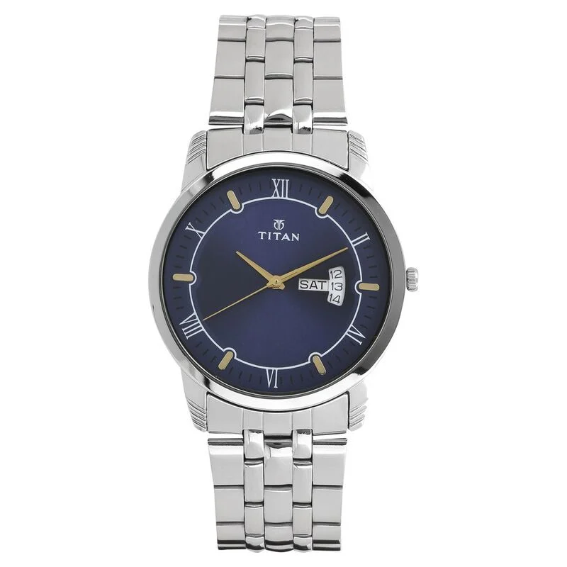 Titan (NS1774SM01) Analog with Day and Date Blue Dial Stainless Steel Strap watch for Men1 Titan Analog Watch With Day & Date For Men (NS1774SM01) - Image 1